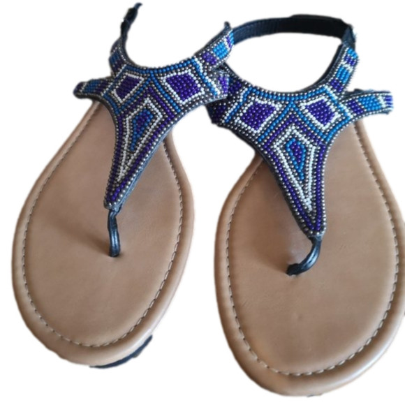 JUST Fab beaded sandals, blue, white& purple, woman's SZ11 New! - Picture 3 of 7